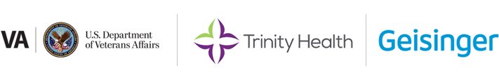 Logo of Veterans Affairs, Trinity Health, and Geisinger
