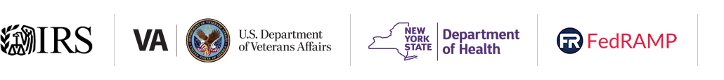 Logo of IRS, U.S. Department of Veterans Affairs, a. NY Department of Health , FedRamp